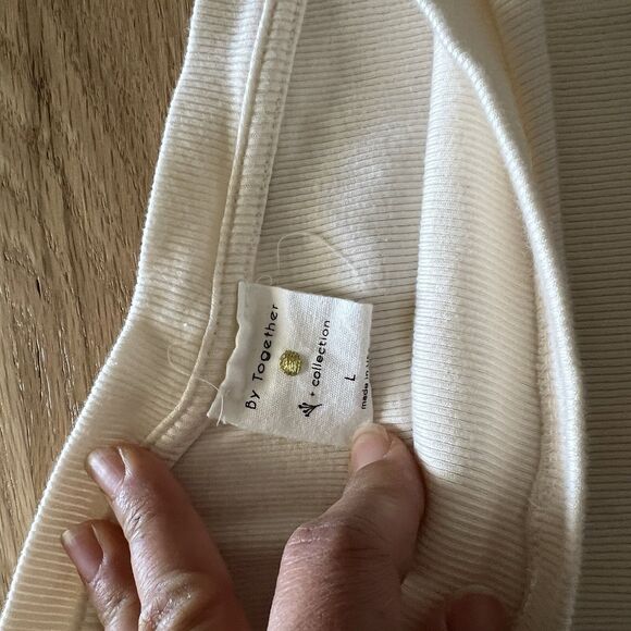 Anthropologie By Together knit beige neutral Tee cowl shoulder slouch Size Large - Picture 3 of 6